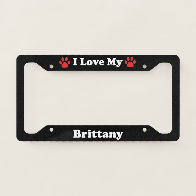 I Love My Brittany Dog License Plate Frame (Front)