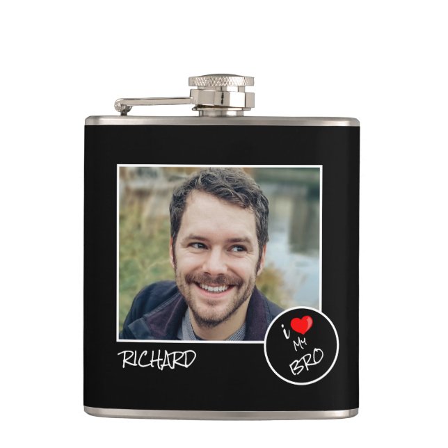 I Love My Bro, Custom Photo – Personalized Flask (Front)