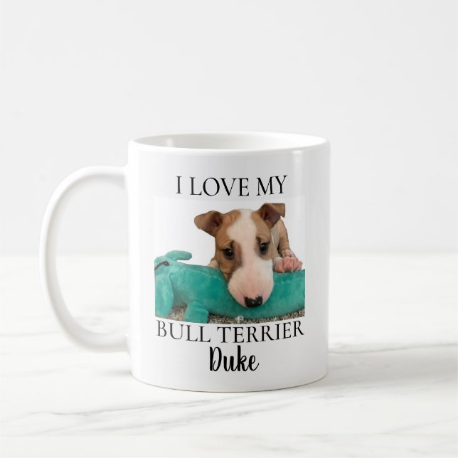 I Love my Bull Terrier Dog Breed Photo Name Coffee Mug (Left)