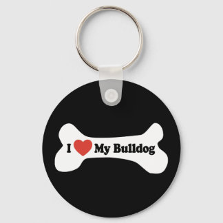 I Love My Bulldog - Dog Bone Keychain