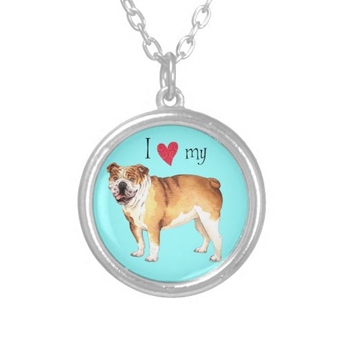 I Love my Bulldog Silver Plated Necklace