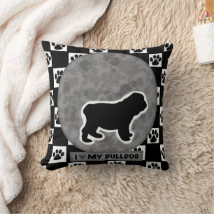 I Love My Bulldog Throw Pillow