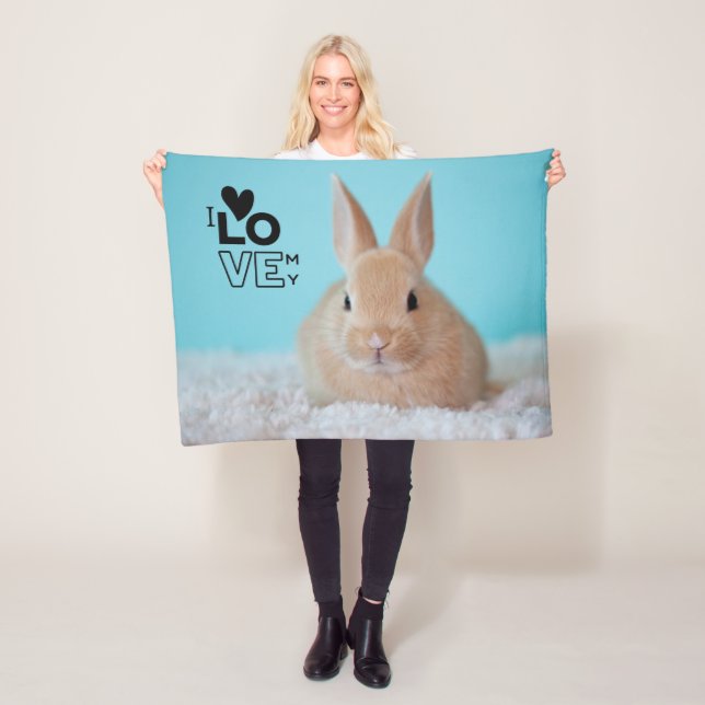 I Love My Bunny PHOTO Gift for House Rabbit Owners Fleece Blanket (In Situ)