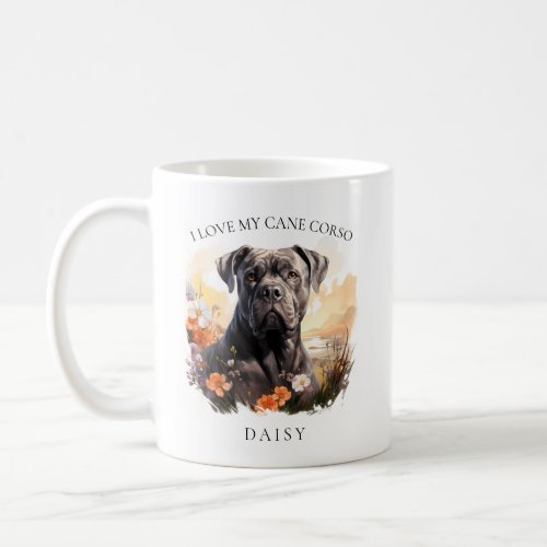 I Love My Cane Corso Floral Dog Portrait Coffee Mug