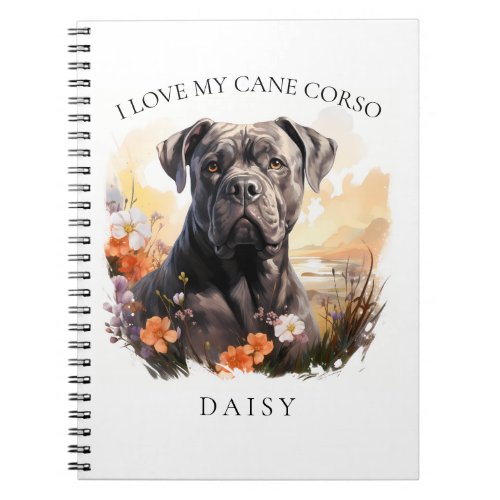 I Love My Cane Corso Floral Dog Portrait Notebook