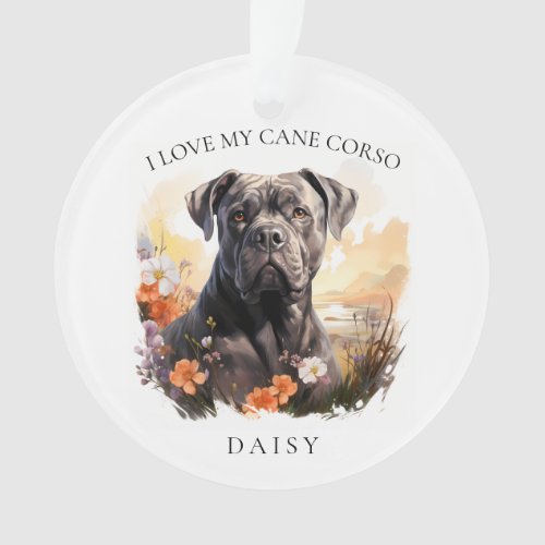 I Love My Cane Corso Floral Dog Portrait Ornament