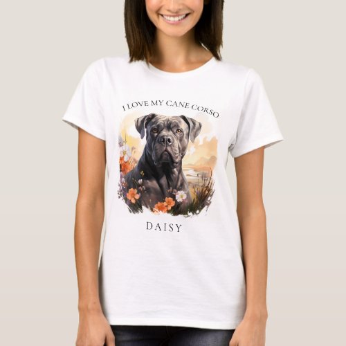 I Love My Cane Corso Floral Dog Portrait T_Shirt