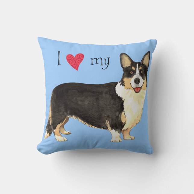 I Love my Cardigan Welsh Corgi Throw Pillow (Front)