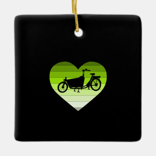 I Love My Cargo Bike_ Green Retro Heart Ceramic Ornament