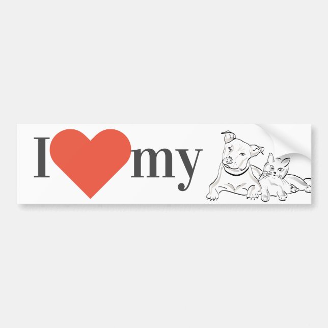 "I love my" cat and dog  / pets Bumper Sticker (Front)