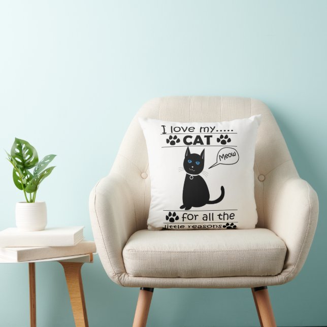 I Love My Cat Animal Kitty Throw Pillow (Chair)