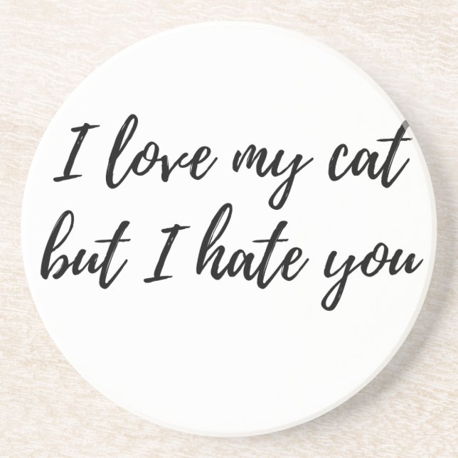 I Love My Cat - Black Sandstone Coaster (Front)