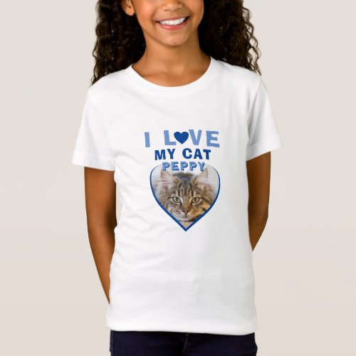 I love my Cat Blue Heart Photo Pet Name  T_Shirt