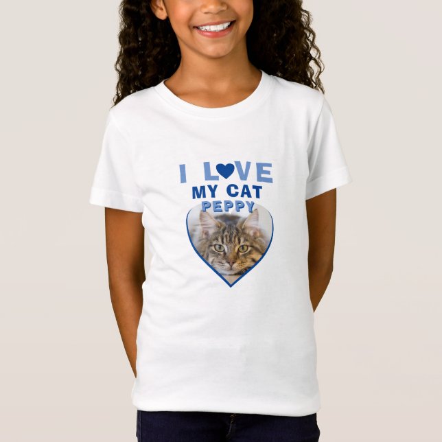 I love my Cat Blue Heart Photo Pet Name  T-Shirt (Front)