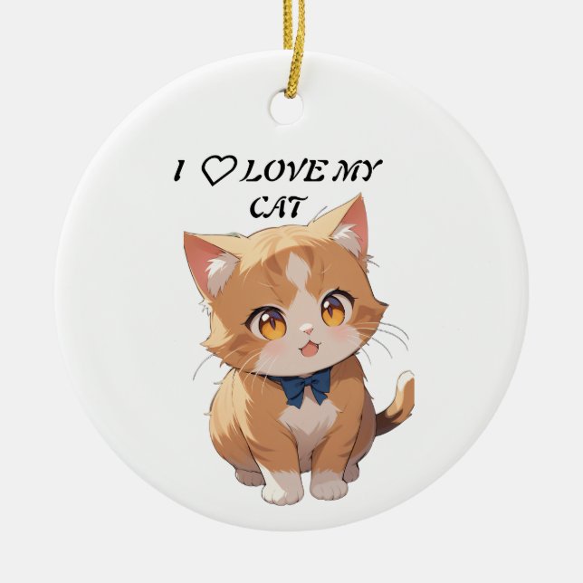 I love my cat ceramic ornament (Front)
