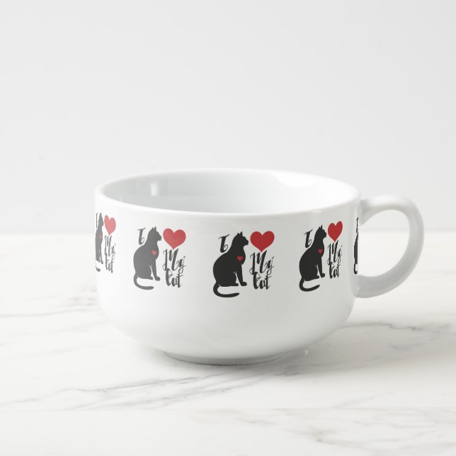 I love my cat - Choose background color Soup Mug (Left)