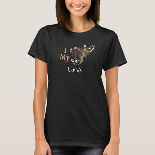 I love my cat Custom photo name and breed T_Shirt