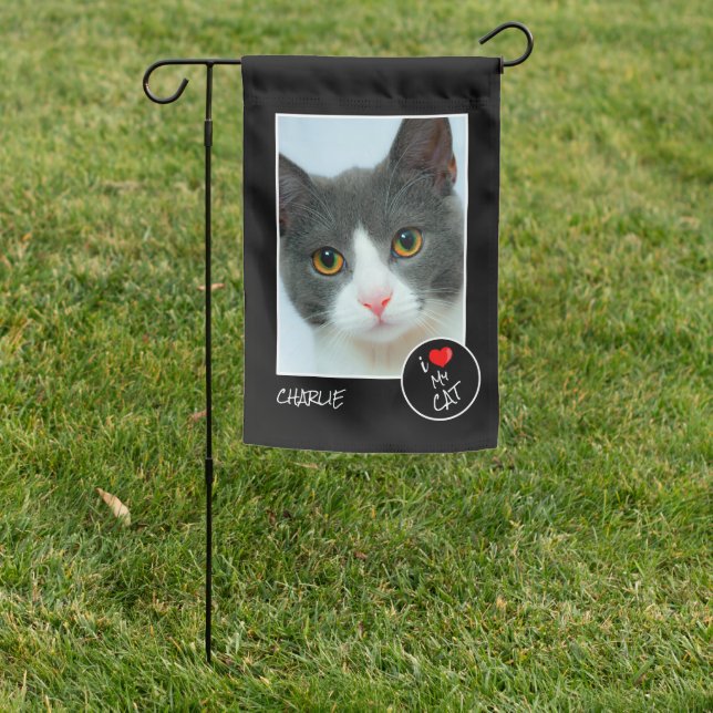 I Love My Cat, Custom Photo – Pet Lovers Garden Flag (In SItu)