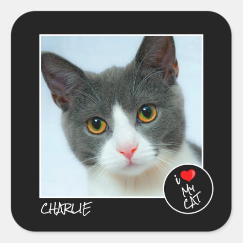 I Love My Cat Custom Photo  Pet Lovers Square Sticker