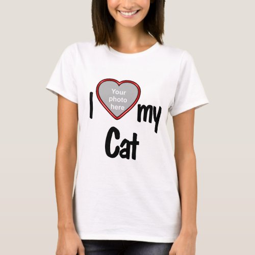 I Love My Cat _ Cute Red Heart Photo Frame T_Shirt