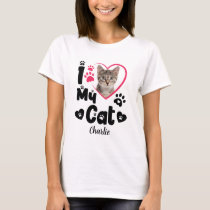 I Love My Cat Heart Personalized Photo & Name T-Shirt
