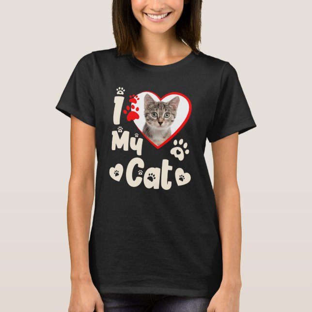 I Love My Cat Heart Personalized Photo T-Shirt (Front)
