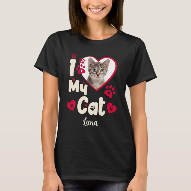 I Love My Cat Heart Personalized Photo T-Shirt (Front)