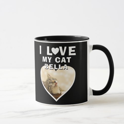 I love my Cat Heart Photo Cat Name Black  Mug