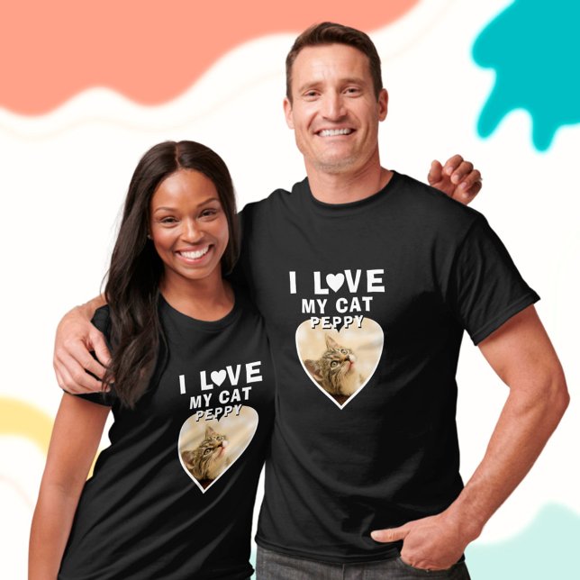 I love my Cat Heart Photo Pet Name Black T-Shirt (Creator Uploaded)