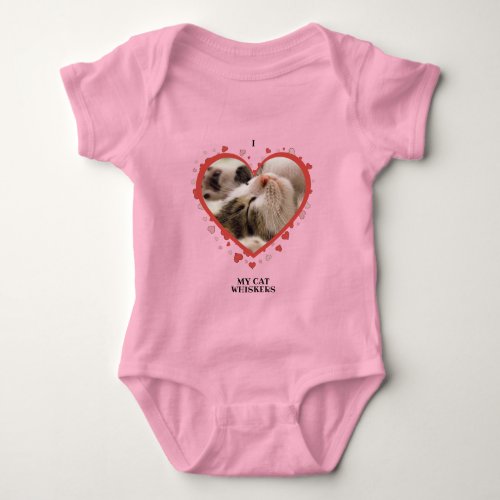 I Love My Cat Heart with Pet Photo and Name Pink Baby Bodysuit