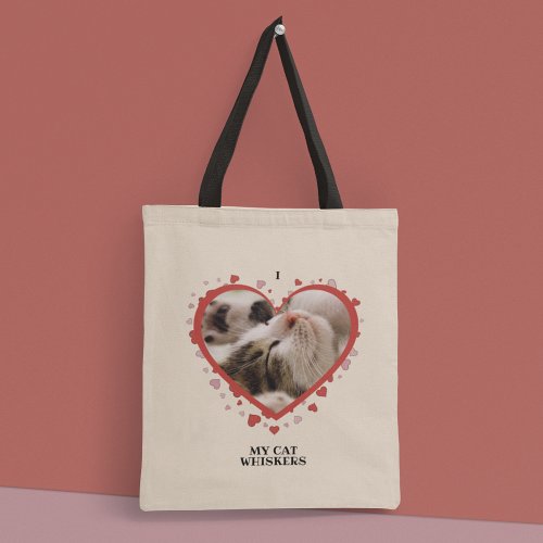 I Love My Cat Heart with Pet Photo and Name Tote Bag