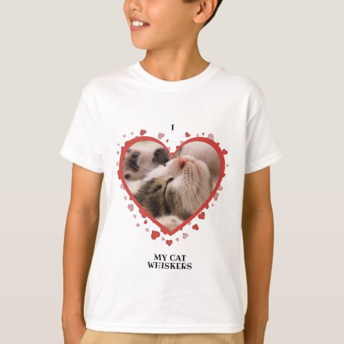 I Love My Cat Heart with Pet Photo and Name White T_Shirt