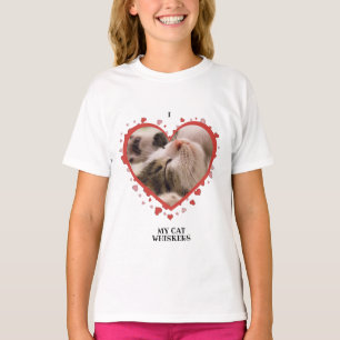 I Love My Cat Heart with Pet Photo and Name White T-Shirt