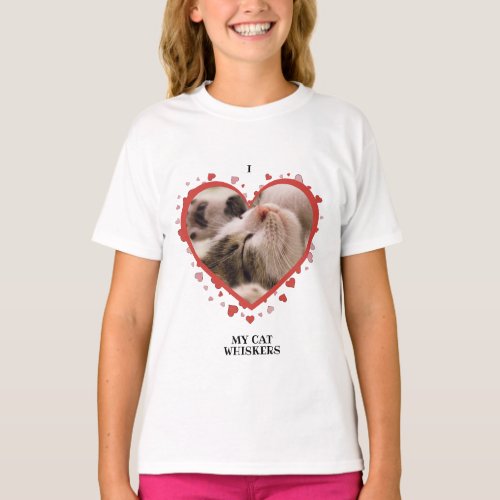 I Love My Cat Heart with Pet Photo and Name White T_Shirt
