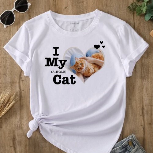 I Love My Cat Hearts  Funny Add Text and Photo T_Shirt
