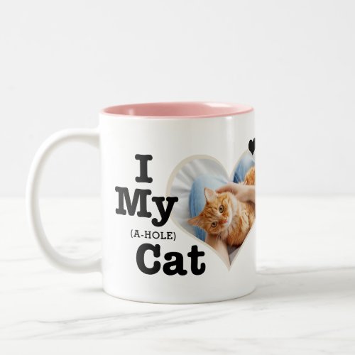 I Love My Cat Hearts  Funny Add Text and Photo Two_Tone Coffee Mug