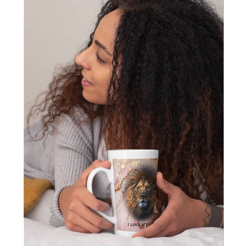 I Love My Cat Lion Latte Mug Gold Glitter Marble