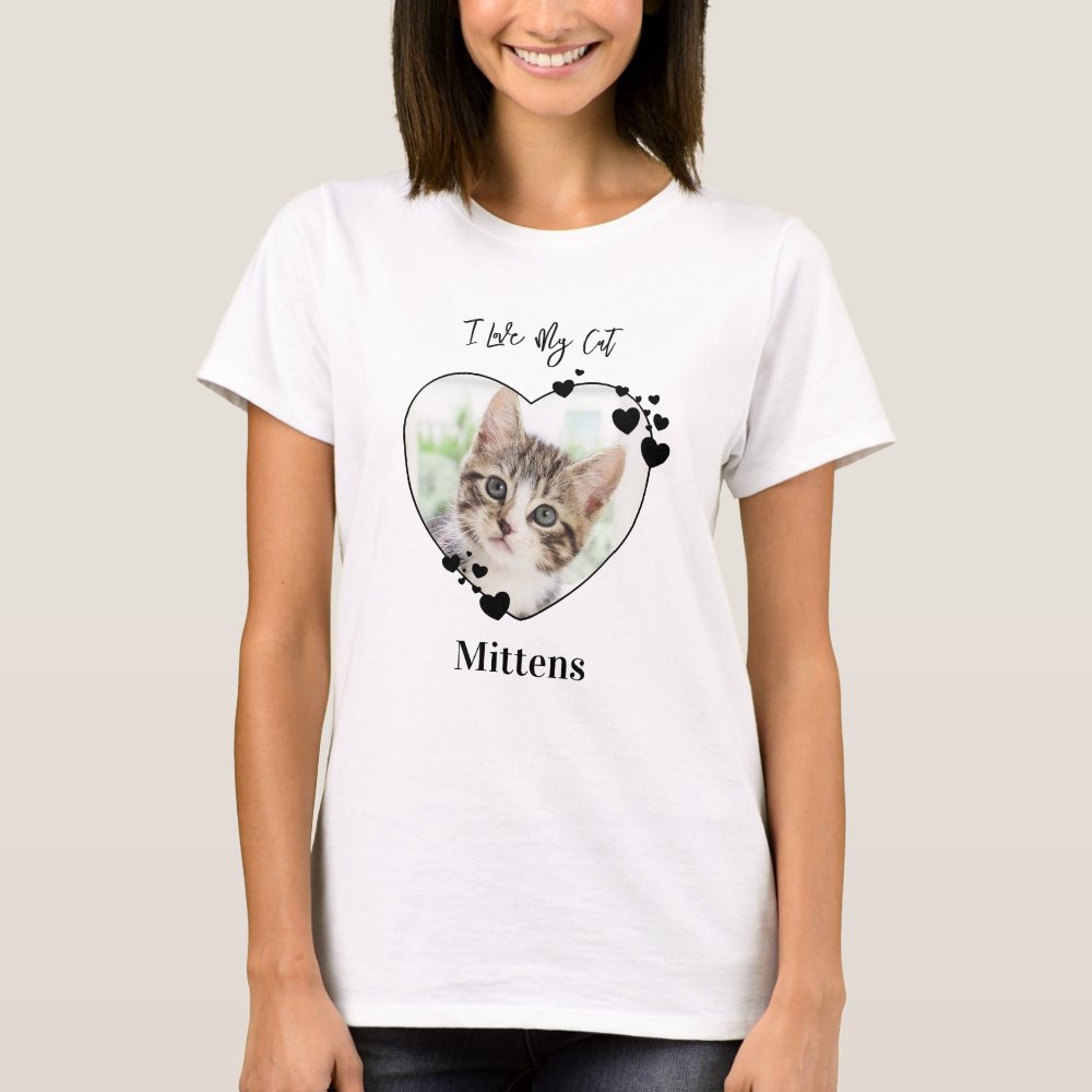 I Love My Cat Personalized Heart Pet Photo T-Shirt
