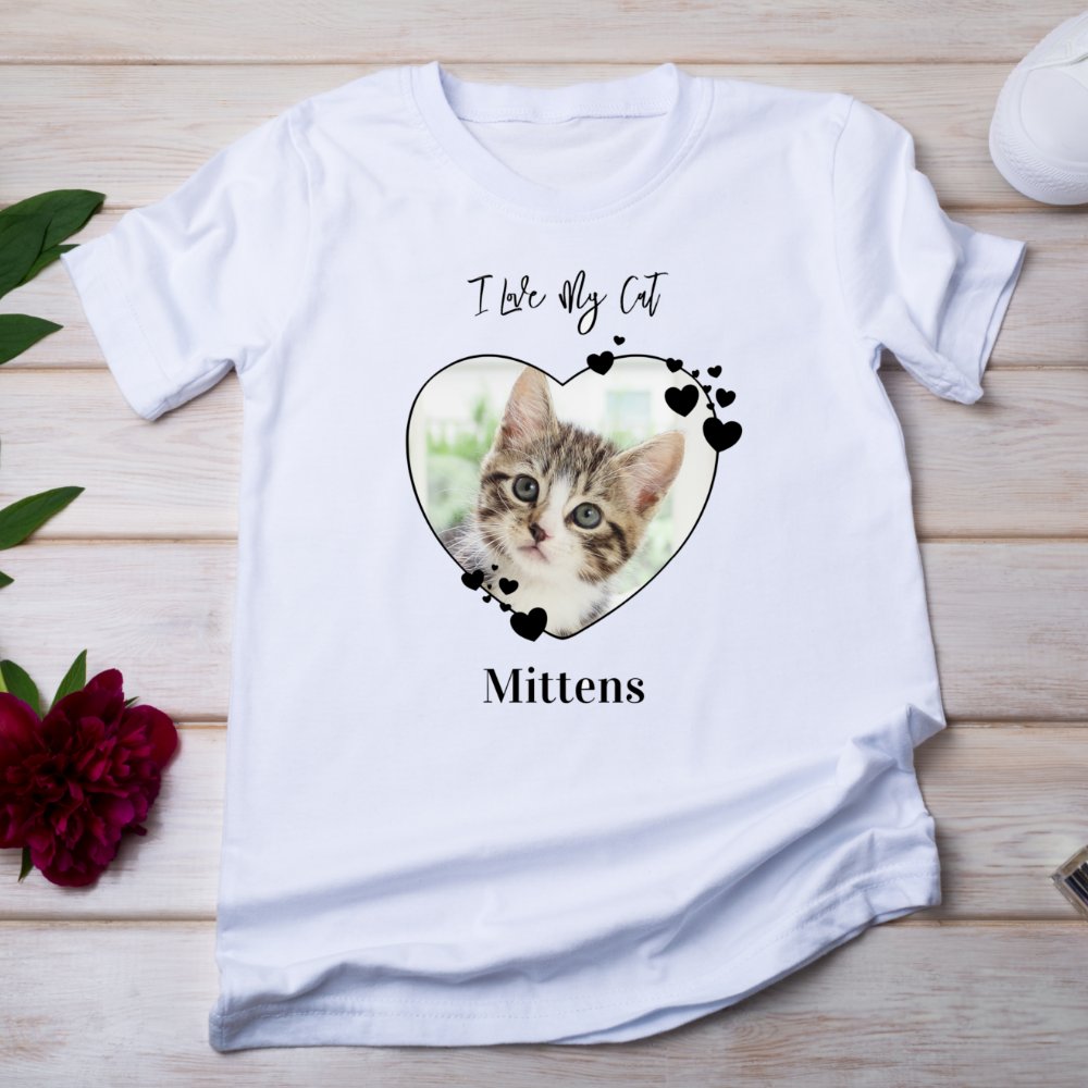 Discover I Love My Cat Personalized Heart Pet Photo T-Shirt