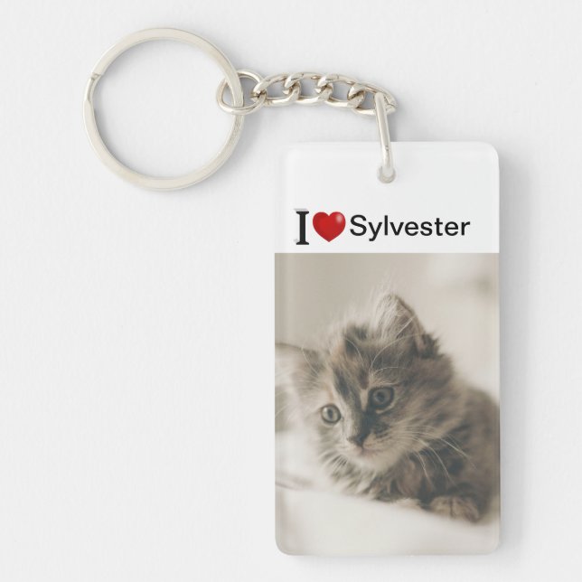 I Love My Cat personalized photo  Keychain (Front)