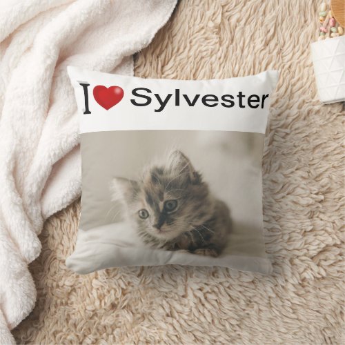 I Love My Cat personalized photo Throw Pillow