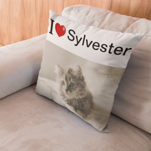 I Love My Cat personalized photo Throw Pillow