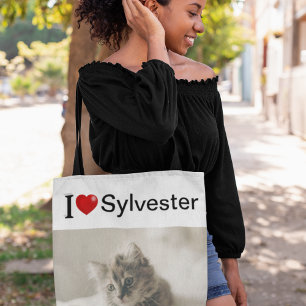 I Love My Cat personalized photo Tote Bag