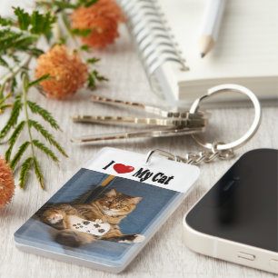 I Love My Cat photo Keychain