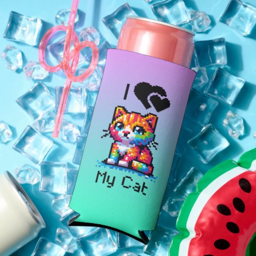 I Love My Cat  Pixel Art Personalized Seltzer Can Cooler