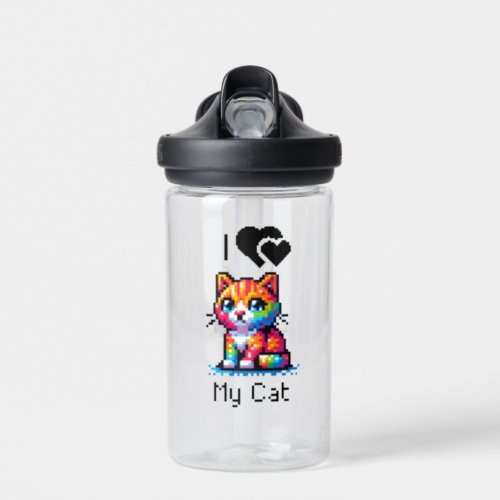 I Love My Cat  Pixel Art Personalized Water Bottle