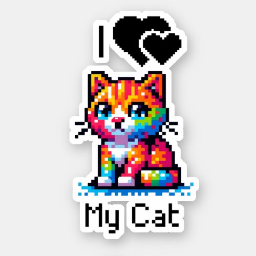 I Love My Cat  Pixel Art Sticker
