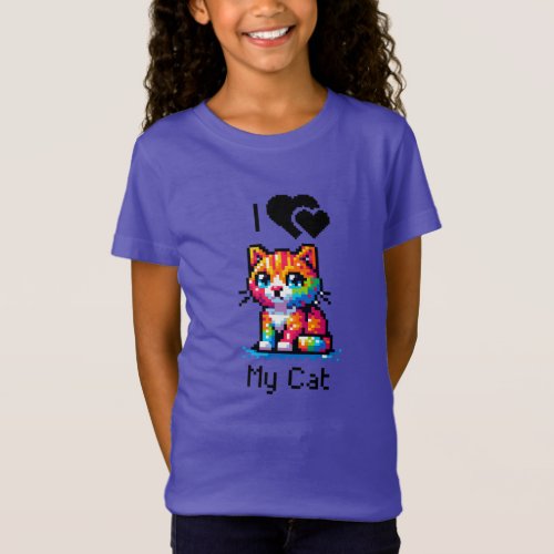 I Love My Cat  Pixel Art  T_Shirt