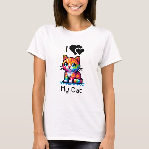 I Love My Cat  Pixel Art  T_Shirt