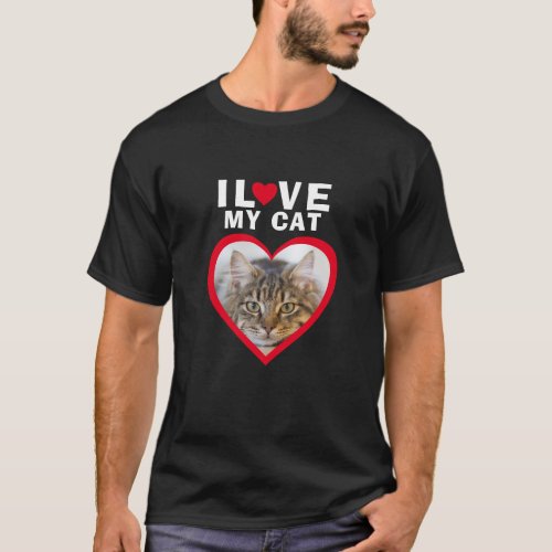 I love my Cat Red Heart Photo Pet Name T_Shirt